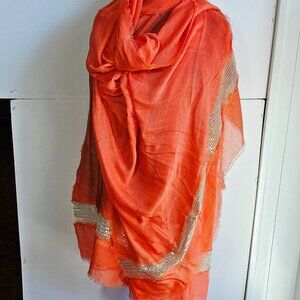Orange & sequined thin shawl/wrap